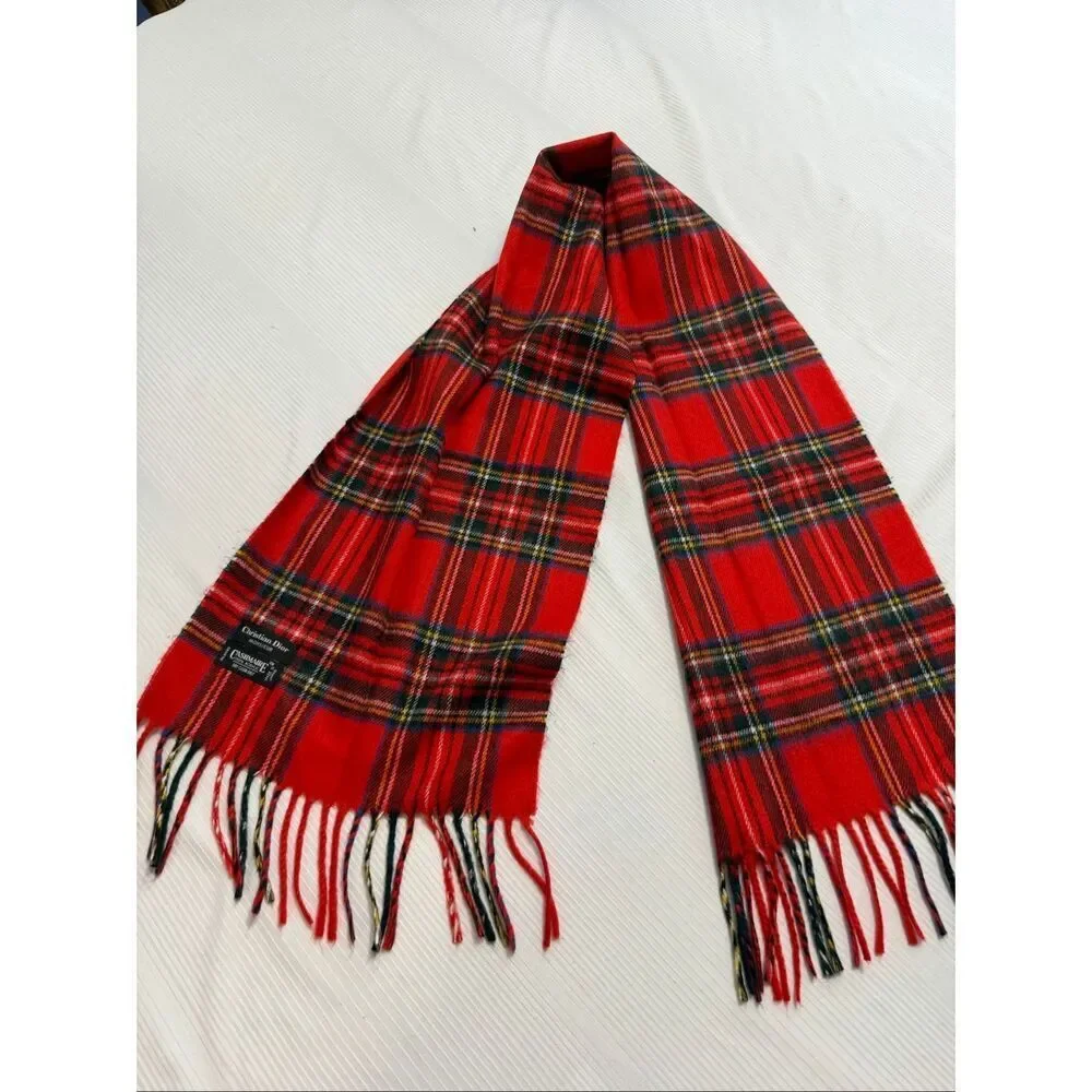 Christian Dior Monsieur Red Plaid Scarf